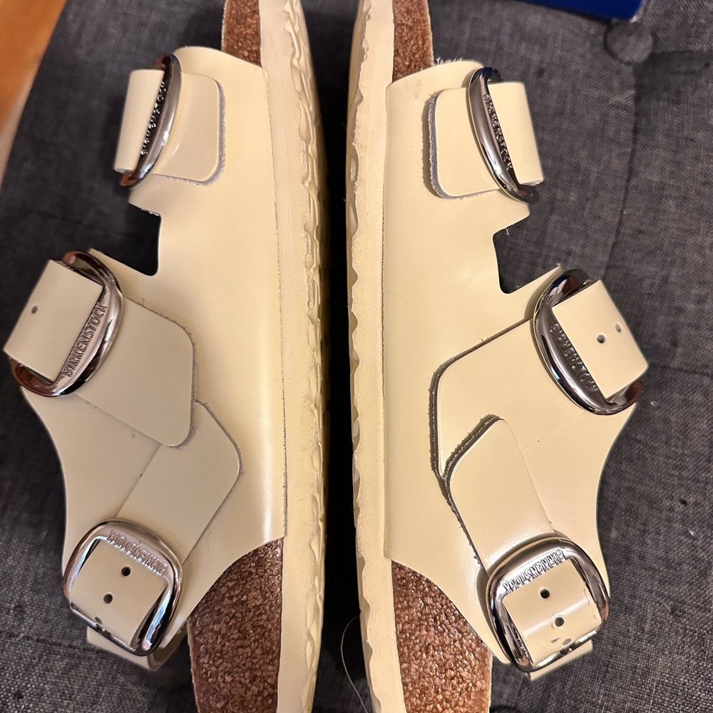 Birkenstock Milano Big Buckle High-Shine Sandals in Butter - worn once! - Picture 5 of 12